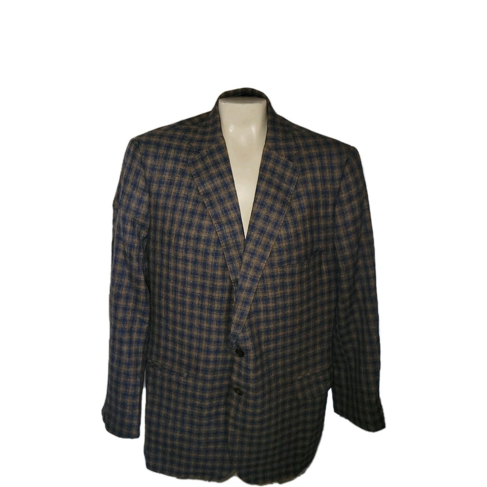 Holland & Sherry Plaid Blue Wool Blazer Balani Suit Jacket 42 Office Career